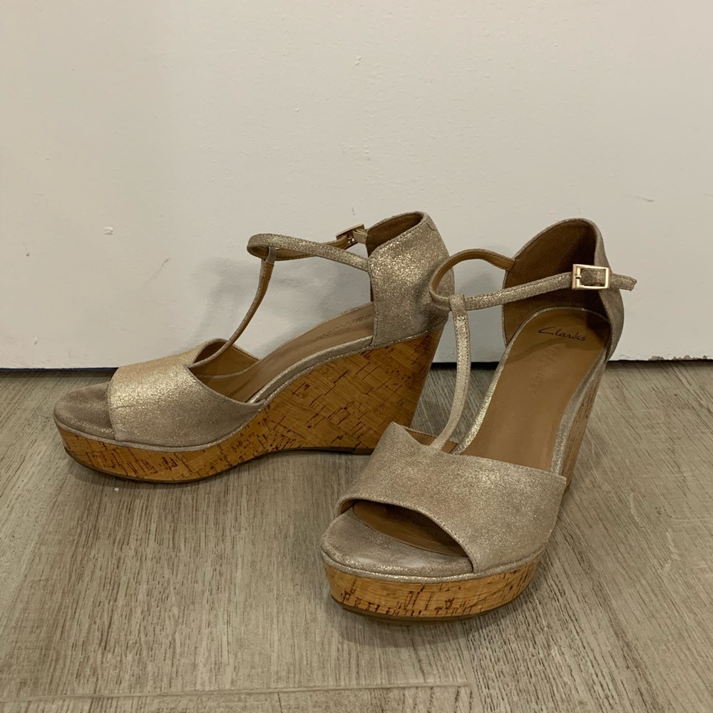 Gold T-Strap Wedge Sandals